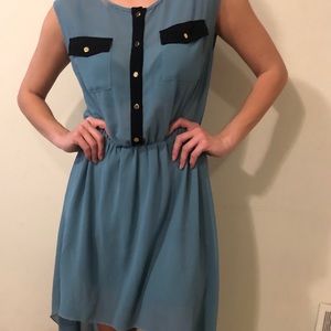 Teal high low dress with front pockets